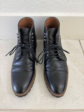 RUSH Men's Black Faux Leather Cap-Toe Lace-Up Boots